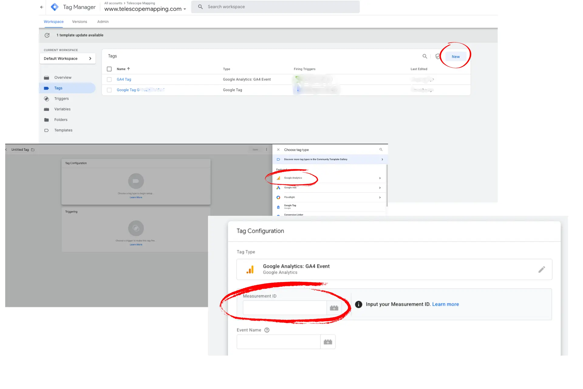 Image depicting how to create a new tag in Google Tag Manager.