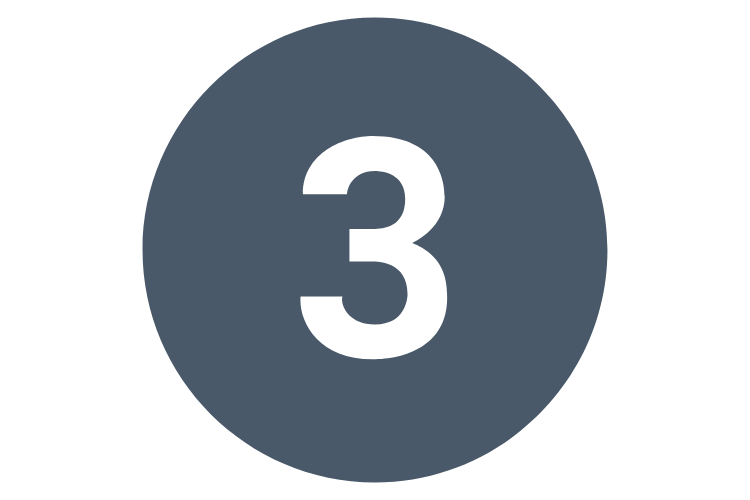 Grey-blue circle with a white number three int the middle