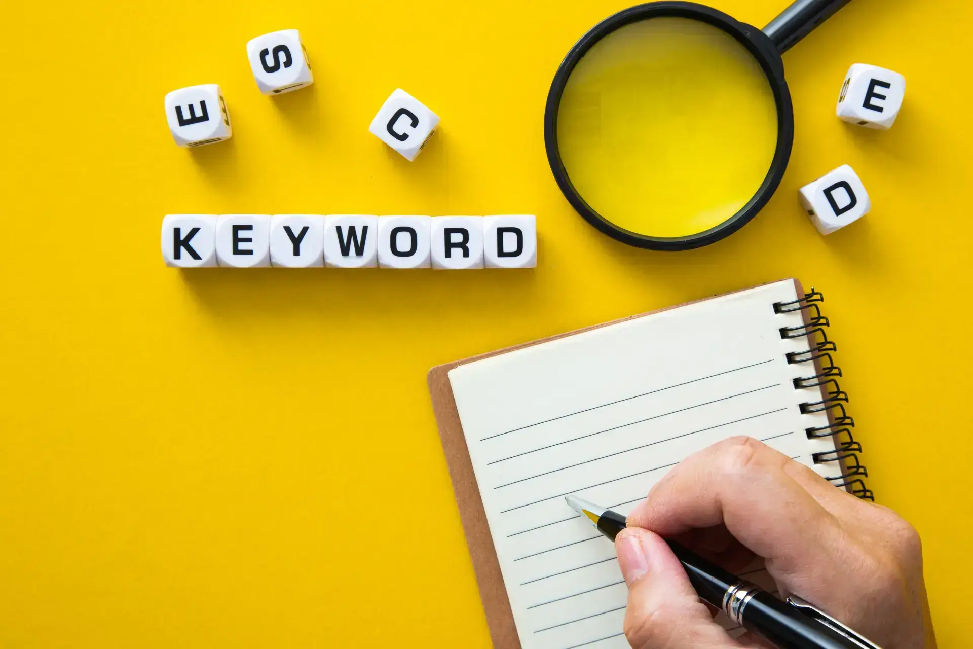 Notepad with 'keyword' spelt out in blocks
